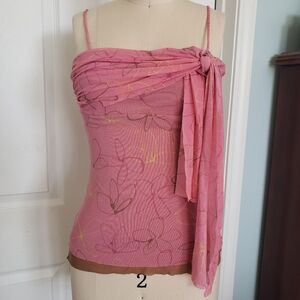Pink Tie Mesh Tank Top, S